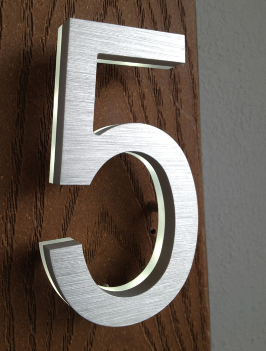 Modern Brass Led House Numbers 5&quot; by Luxello LED Signage