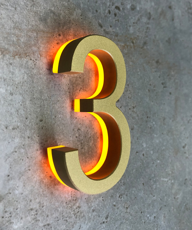 Modern Numbers 3&quot; Lighted by Luxello LED Signage